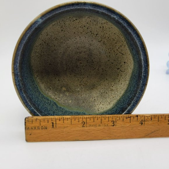 North Carolina Pottery Chalice or Candle Holder Sandra Baker Moore Blue Beige - Picture 7 of 10